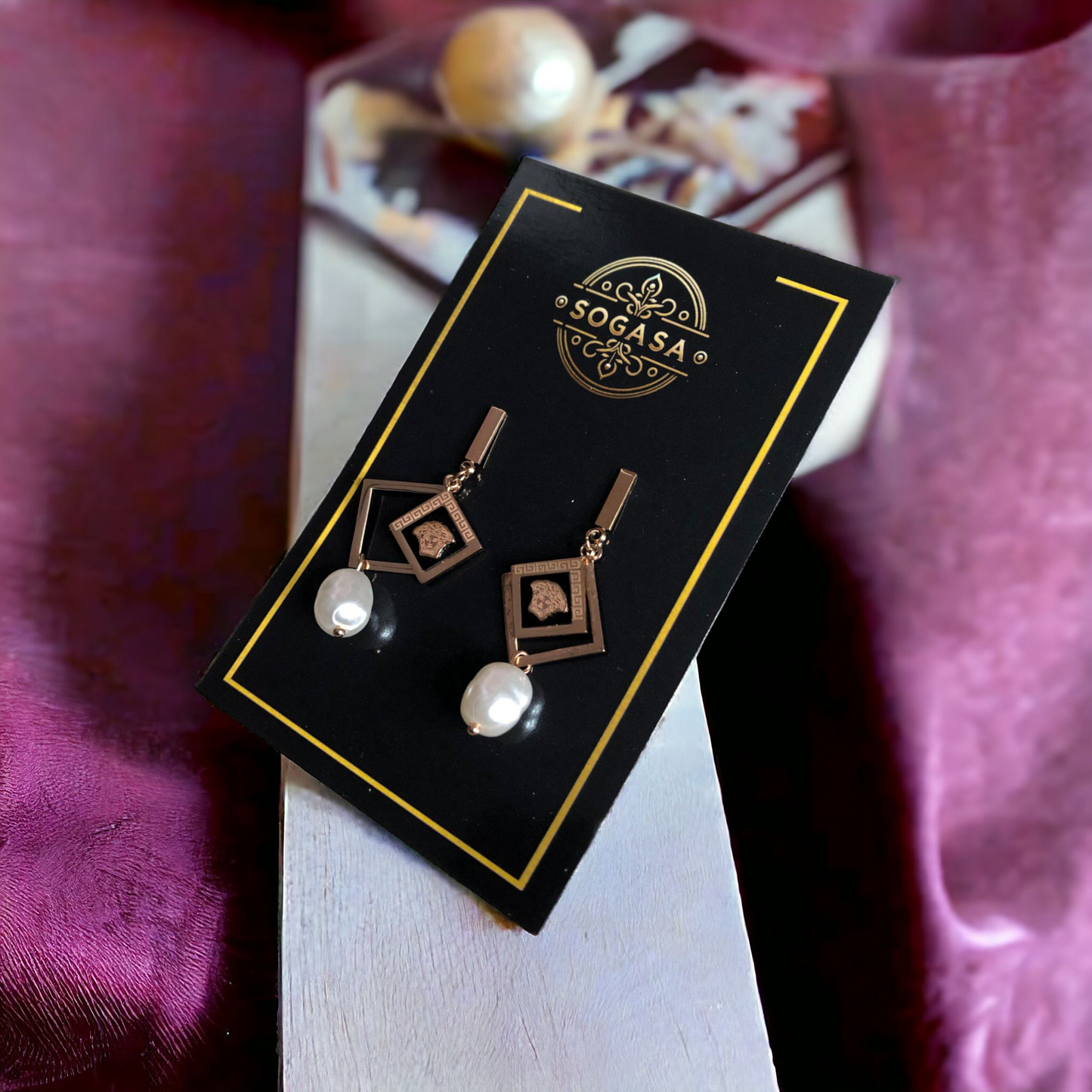 SOGASA Rose Gold Geometric Pearl Drop Earrings