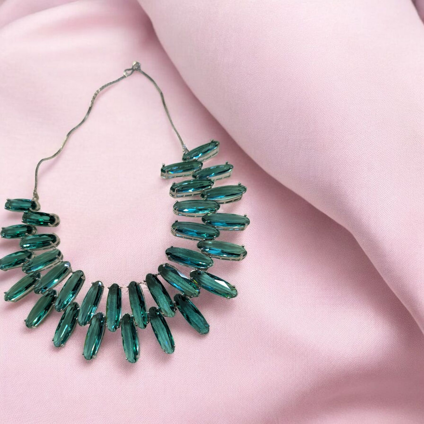 Emerald Cubic Zirconia Statement Necklace Set | Premium Party Wear