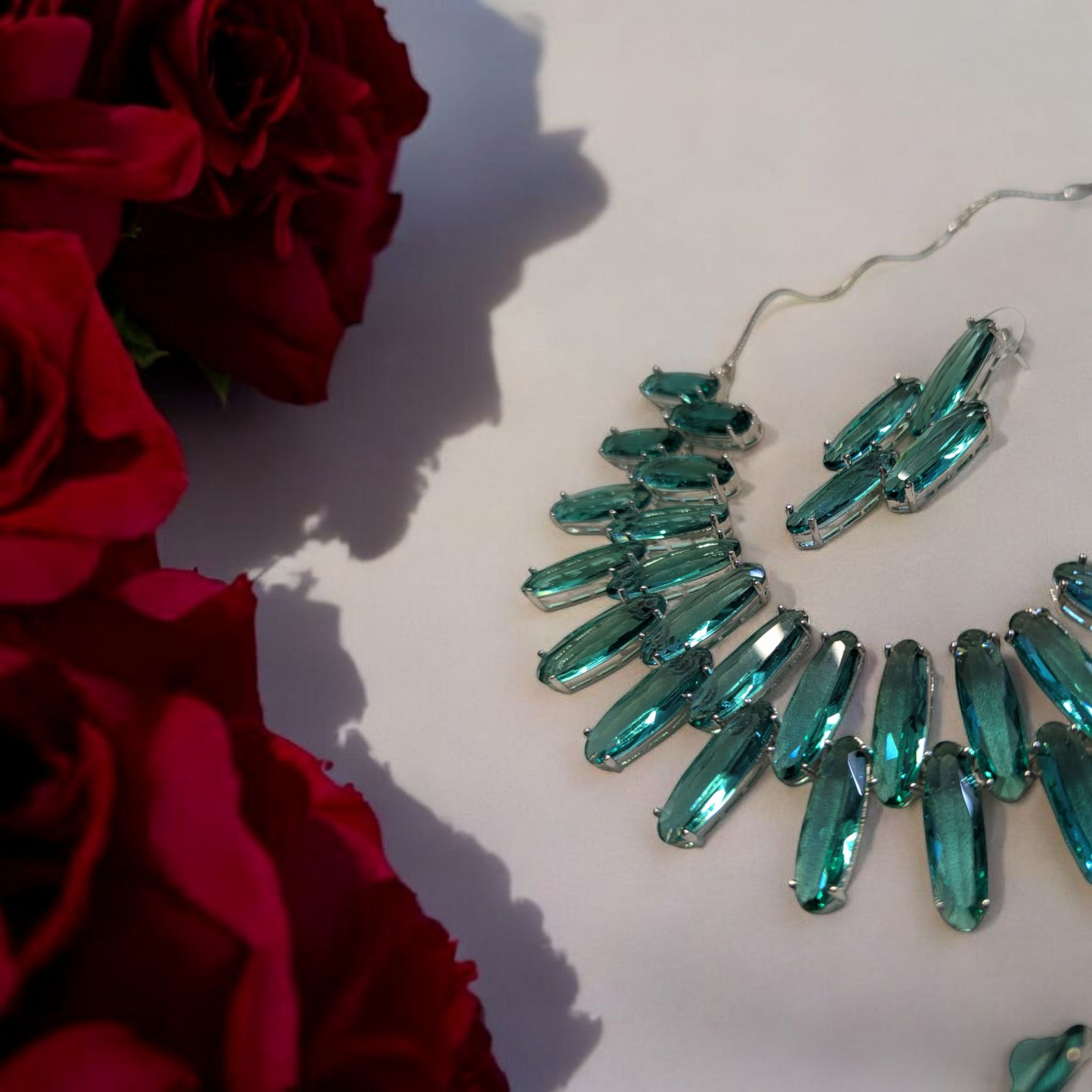 Emerald Cubic Zirconia Statement Necklace Set | Premium Party Wear
