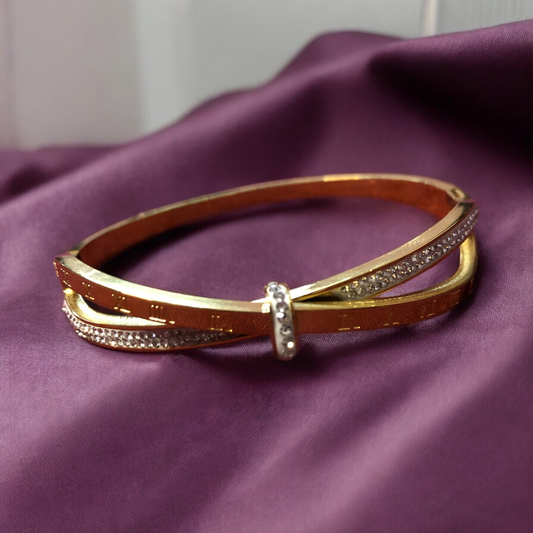Elegant Anti-Tarnish Gold Kada with Roman Numerals & Crystal Accents