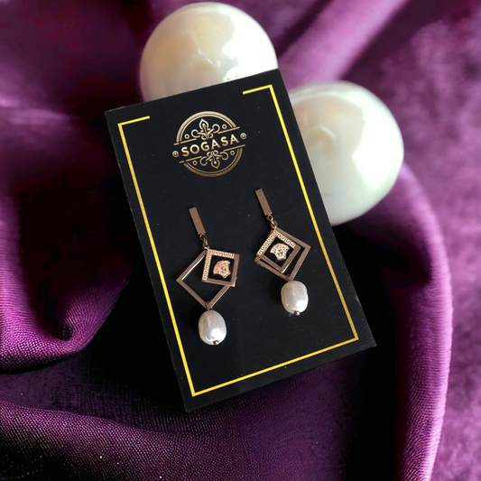 SOGASA Rose Gold Geometric Pearl Drop Earrings
