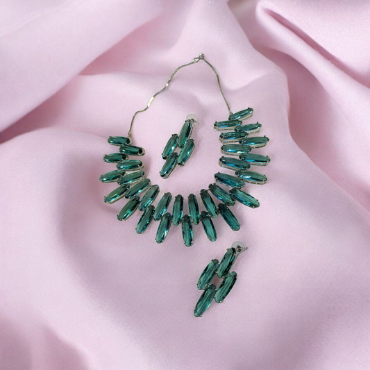 Emerald Cubic Zirconia Statement Necklace Set | Premium Party Wear