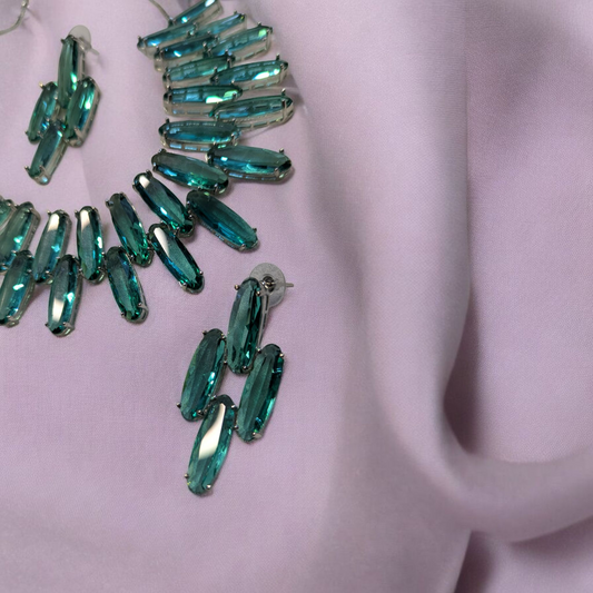 Emerald Cubic Zirconia Statement Necklace Set | Premium Party Wear